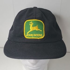 VTG John Deere Hat Cap Patch Black Full Foam Snapback Louisville USA Corduroy